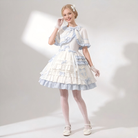 Robe Lolita JSK bleu et blanc avec cape, jupe à volants style princesse anime, costume de fête