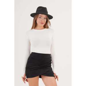 Jupe mini asymétrique drapée pour femme en cuir synthétique noir, taille normale, douce - Product Image 4