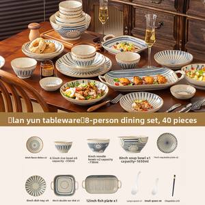 Service de table en porcelaine de style <span class=keywords><strong>japonais</strong></span> et minimaliste Blue Rhythm avec bol, assiette, baguettes, bol à soupe - Cadeau - Product Image 6