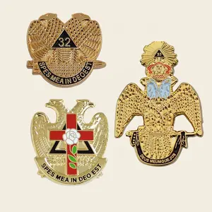 Grosir Double Head Logo elang Masonic Regalia Rite Skotlandia Sesuai pesanan Pin Enamel lembut Pin kerah Masonic