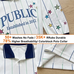 T-shirt pour homme à manches longues, col côtelé, broderie plate personnalisée, jersey décontracté à col en V, impression sérigraphique patchwork de haute qualité OEM - Product Image 2