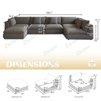 Canapé modulaire nuage gris foncé européen imperméable, siège en éponge haute densité, canapé sectionnel, meubles de salon avec ottoman