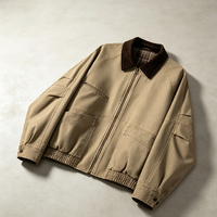 Blouson universitaire décontracté pour homme en sergé tissé kaki avec col en velours côtelé, doublé, à manches raglan, multi-poches, coupe oversize, style vintage, pour le printemps et l'automne, idéal pour le travail