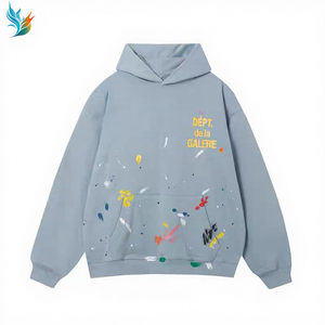 Felpa <span class=keywords><strong>con</strong></span> Cappuccio Oversize Streetwear <span class=keywords><strong>con</strong></span> Stampa Schizzi di Vernice, Blu Chiaro, <span class=keywords><strong>con</strong></span> Scritta Stampata - Product Image 1