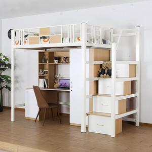 เตียงสองชั้นโลหะสำหรับผู้ใหญ่ที่พักสไตล์ลอฟท์ขนาดควีนไซส์พร้อมบันไดสำหรับใช้ในโรงเรียน - Product Image 1