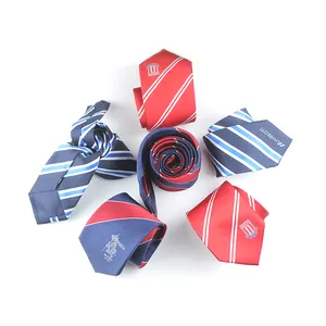 Bespoke gravatas de pescoço série, listras vermelhas com logotipo personalizado, etiqueta 100% seda artesanal