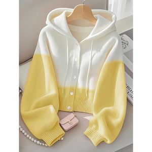 Women's <b>Patchwork</b> Hooded Knit Sweater New Knit <b>Top</b> Fashion - Product Image 2