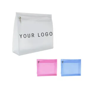 Toalla cosmética de PVC con logotipo personalizado, bolsa de EVA con cremallera para viaje, bolsa de maquillaje transparente pequeña esmerilada