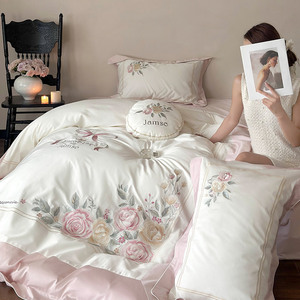 Luxury Style Girl's 100S Australian Cotton Pure Cotton Four-Piece <b>Bedding</b> <b>Set</b> With Floral Embroidery Duvet Cover And All-Cotton - Product Image 2