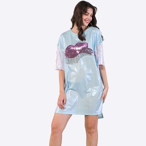 Túnicas camiseta <span class=keywords><strong>vestido</strong></span> de Jersey de lentejuelas doradas para <span class=keywords><strong>mujer</strong></span> - Product Image 3