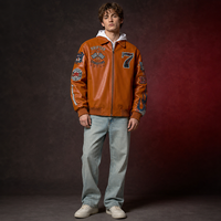 Veste en cuir pour homme Mengtu avec logo brodé personnalisé, style streetwear, haute qualité, coupe-vent, imperméable, style varsity racing
