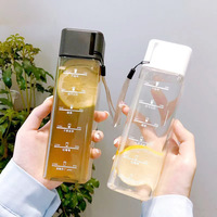 Bouteille d'eau en plastique portable carrée transparente givrée avec corde, logo personnalisé, vente chaude