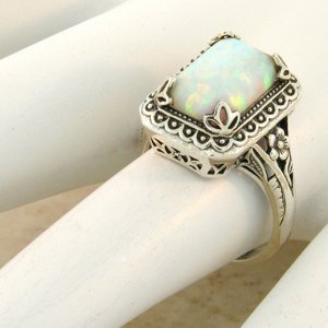 Australian <b>Opal</b> <b>Ring</b> <b>Silver</b> Bezel Setting Flower Design Everyday Wear Jewelry - Product Image 2