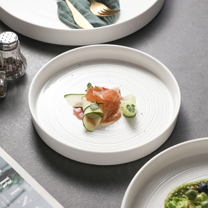 Espiral en relieve de alta calidad de forma redonda bistec ensalada <span class=keywords><strong>pasta</strong></span> servir restaurante barato suministro a granel platos de cena de cerámica blanca - Product Image 4