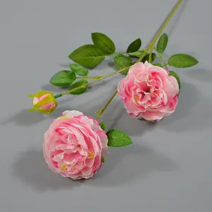 Flor de peonía de seda artificial, tallo único, ranúnculo persa, tallo largo, 3 cabezas, rosa de peonía para boda, fiesta de vacaciones - Product Image 3