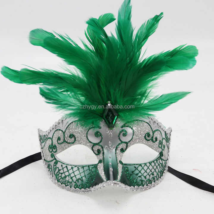 Red Venetian Carnival Style Plastic Feather Gem Masquerade Ball Wedding Mask DIY Halloween Face ...