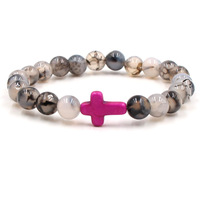 Buitenlandse handel best verkochte zwarte drakenaderstenen kruis elastische kralenarmband kralenarmband cadeau unisex