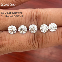 Starsgem 2Ct DEF VS redondo brillante excelente corte suelto laboratorio cultivado CVD diamante para reloj de joyería