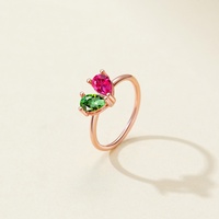 Bague double pierre de naissance délicate de haute qualité pour femme, bijoux personnalisés en zircon coloré, bague de mode minimaliste