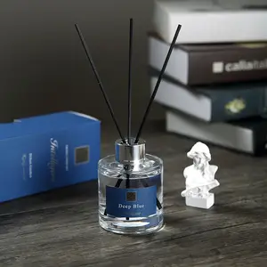 Custom Wholesale Home Office Fragrance Blue Black Square Glass Luxury Scent 100ml Reed Diffuser