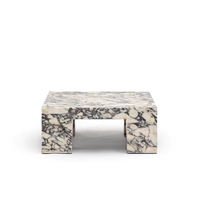 Table basse moderne Calacatta Viola carrée en marbre Bloc de plinthe à profil bas Meubles de salon en pierre naturelle Table centrale