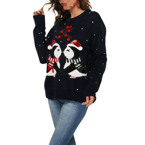 Bán Hàng Nóng Ít Chim Cánh Cụt Jacquard Lỏng Đan Phụ Nữ Áo Len Bán Buôn Áo Thun Giáng Sinh Của Phụ Nữ Áo Len - Product Image 3