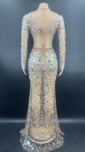 Robe d'été 2022 Robe <span class=keywords><strong>de</strong></span> <span class=keywords><strong>nuit</strong></span> complète pour femmes Voir à travers les paillettes Manches longues en maille élégante Fête d'anniversaire Robe <span class=keywords><strong>de</strong></span> la mère <span class=keywords><strong>de</strong></span> la mariée - Product Image 4