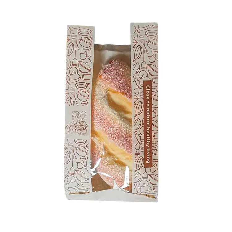 Wholesale Printing Disposable Sandwich Packaging With Window Greaseproof Food Grade Bakery Kraft Paper Bag Toast Bread Bag
