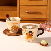 Tasse à café en céramique portable écologique 450 ml avec cuillère, design créatif inspiré de l'Instagram, motif mignon pour filles, idéale pour la rentrée scolaire - Vente chaude