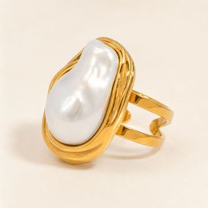 Chunky Luxury Stainless Steel 18K <b>Gold</b> Plated Geometric Trendy Textured Irregular <b>Rings</b> - Product Image 3