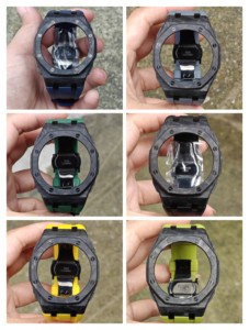 Kit de modification populaire haut de gamme Xinying multicolore 44mm Ga2100 avec boîtier de montre de remplacement en fibre de carbone et bracelet en caoutchouc silicone, compatible avec - Product Image 5