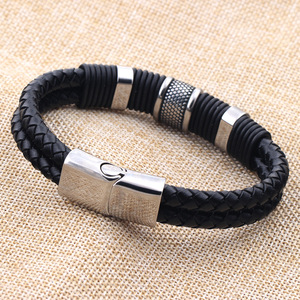 Pulsera de Cuero Negro Tejida para Hombre, Cierre Magnético de Acero Inoxidable, Diseño Geométrico, Joyería de Regalo, 20MM - Product Image 4