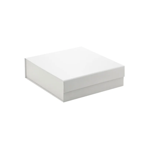 Boîte cadeau pliante magnétique carrée de taille moyenne en blanc uni avec logo imprimé sur mesure et couvercle magnétique - Product Image 1