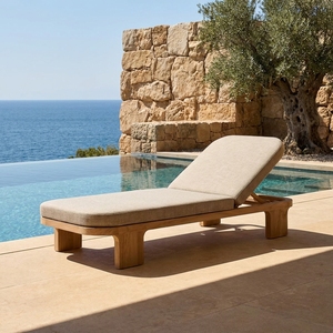 Chaise longue en teck naturel durable pour l'extérieur, réglable, avec mousse à séchage rapide, idéale pour <span class=keywords><strong>les</strong></span> projets de resorts, clubs de plage et hôtels - Product Image 1