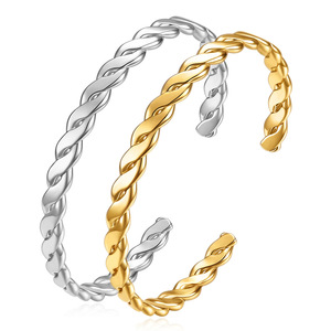 Bracelet torsadé en forme de C, 6 mm, design ouvert réglable, alliage de zinc, bijoux unisexe, couleur or acier - Product Image 1