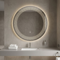 Miroirs de salle de bain ronds anti-buée en argent Art Déco de luxe, miroir intelligent moderne avec éclairage LED rétroéclairé mural, Bluetooth, éclairage intelligent