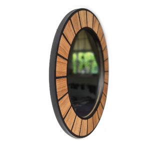 <span class=keywords><strong>Grand</strong></span> <span class=keywords><strong>miroir</strong></span> mural artisanal, décoration rustique moderne style ferme, accents en chêne naturel, design en bois brun et noir à motif soleil couchant pour salon - Product Image 3