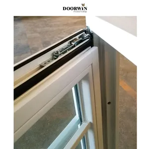 Doorwin, aluminio blanco, doble columpio, puerta francesa y diseño de rejilla, marcos de madera, ventana abatible