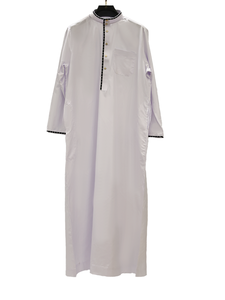 <b>Men's</b> White Casual Summer Wedding Lightweight <b>Thobe</b> Long Sleeve Stand Collar Ankle Length Cotton Prayer Wear Middle East Style - Product Image 5