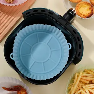 Molde de silicona para Airfryer, cesta reutilizable para horno, bandeja para hornear con asa, estera, olla de revestimiento de silicona para freidora de aire, accesorios de cocina