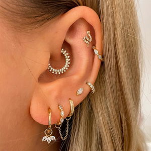 CANNER S925 Boucles d'oreilles créoles huggie en argent sterling avec pétale, œil de cheval et marquise CZ, plaqué or 18 carats, pour femmes, bijoux, cadeaux pour filles - Product Image 5