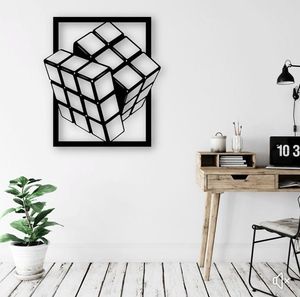 Arte de Pared de Metal con Cubo de Rubik 3D, Decoración Moderna de Inspiración Geométrica, Decoración de Pared de Metal Cortado con Láser Negro - Product Image 3