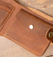 Dompet Pendek Kulit Asli Unisex NT008 Vintage Awet Tipis Sederhana Lapisan Pertama untuk Kaum Muda
