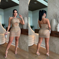 CY901192 Robe moulante sexy à bretelles et panneaux, robe de soirée décontractée pour célébrités, mini robe de club avec strass