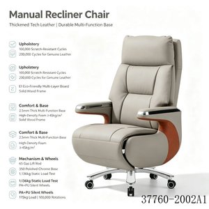 Ergonomic Executive <b>Office</b> <b>Chair</b> PU/Cowhide Leather Chrome Base Adjustable Armrest Swivel <b>Recliner</b> 37760-2002A - Product Image 4
