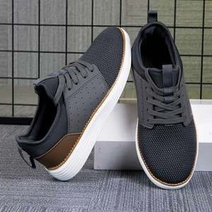 Chaussures décontractées pour hommes respirantes et amorties à lacets, en maille et cuir synthétique, légères pour la marche, printemps-automne - Product Image 4