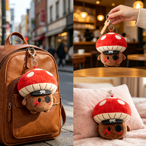 Porte-clés en peluche champignon pirate personnalisé avec logo d'usine, pendentif champignon en peluche de dessin animé, jouet promotionnel en gros à offrir - Product Image 2
