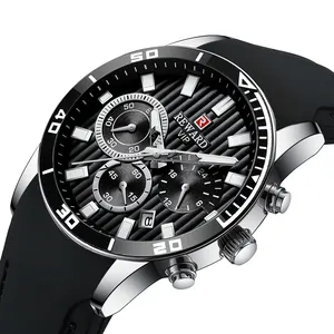 Reward China supplier Luxury waterproof silicone sport men quartz watch Custom OEM Black wrist watch chronograph Clock