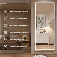 Miroir rectangulaire LED pleine longueur 71x28, cadre en aluminium, design moderne, éclairage à 3 couleurs réglable, décoration intérieure