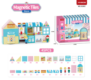Ensemble de tuiles magnétiques, blocs de construction 3D <span class=keywords><strong>DIY</strong></span> pour café et marché aux fruits, jouet éducatif STEM pour jeu d'imitation, cadeau pour filles - Product Image 1